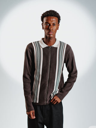 Everlast® Retro Stripe Zip Polo Knit Brown